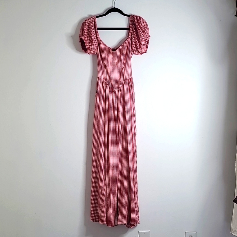 RARE " I love bugs " Red gingham Fashion Brand Company palazzo jumpsuit.